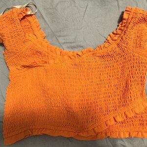 BCBGeneration Size Medium (M) Women's Orange Smocked Crop Tank Top Stretchy Ruch